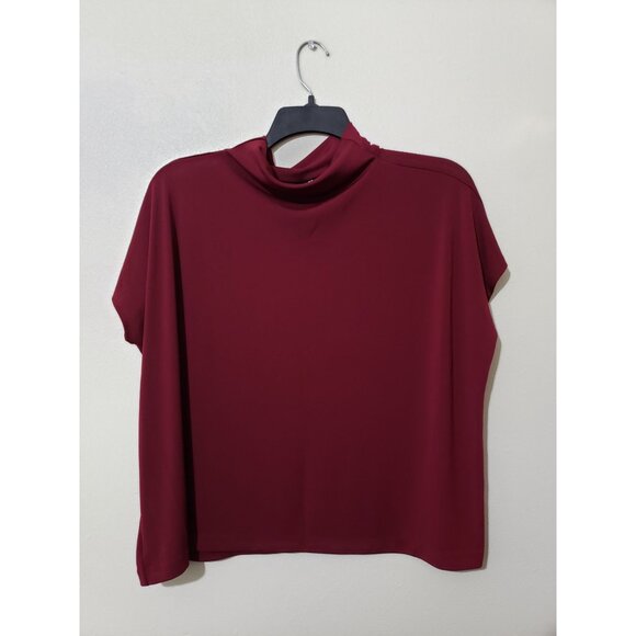 Alfani burgundy, short sleeve, mock neck blouse, size M - Picture 1 of 7
